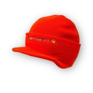 Carhartt Knit Hat Beanie With Built In Visor Bright Orange Camo Hunting